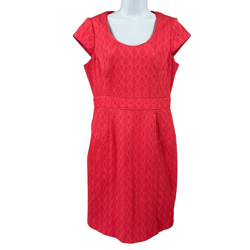 Adrianna Papell Coral Pink Jacquard Sheath Dress Cap Sleeve Sz 10β RN59782